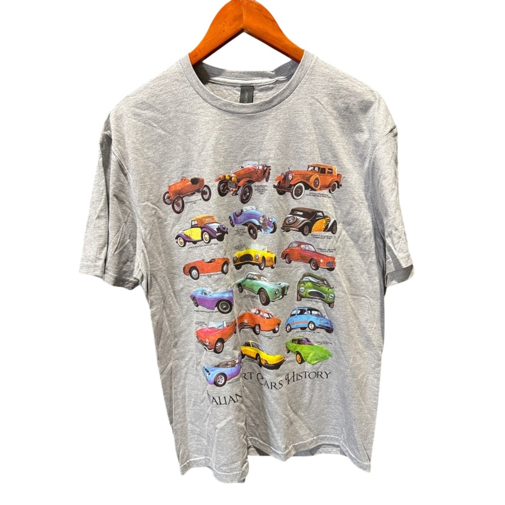 Gildan (Grey) Italian Sport Cars History Graphic‎ T-Shirt Mens L